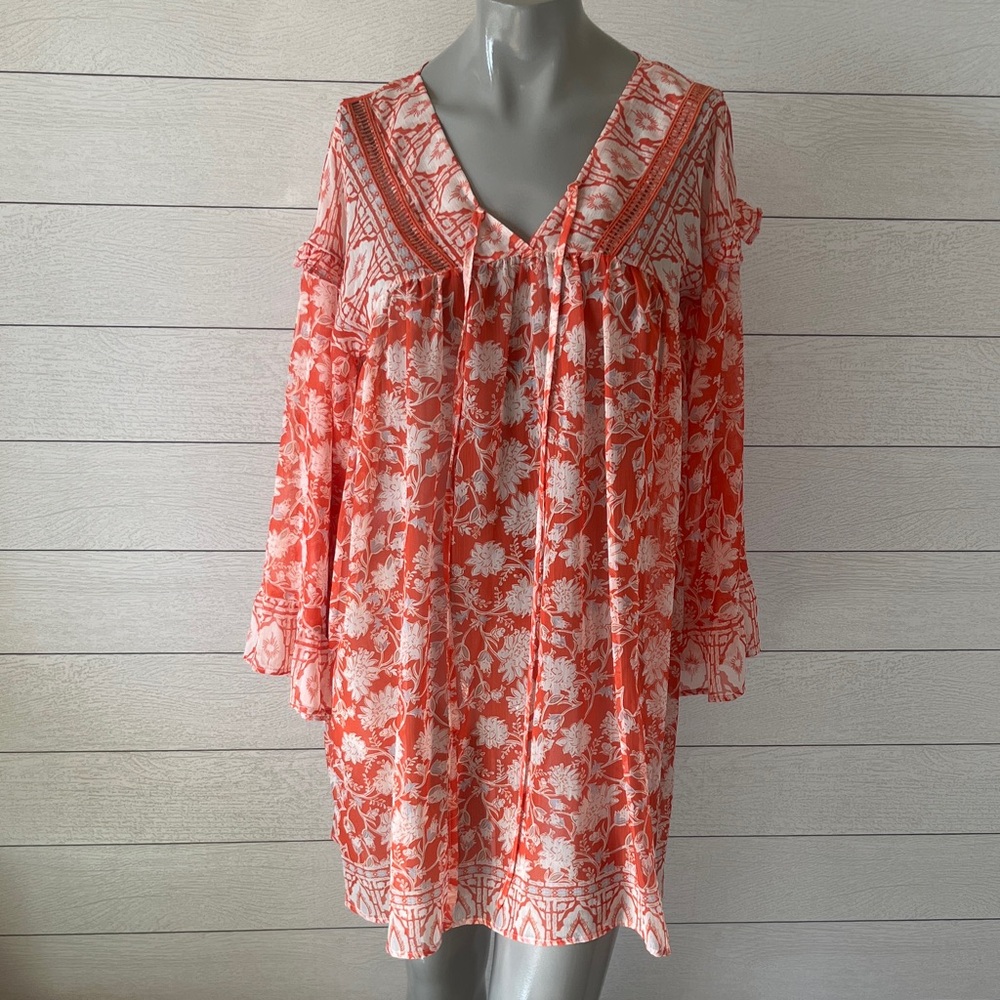 Pink Lily Coral and White Floral Midi Dress